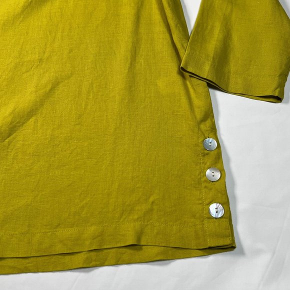 TAHARI SM 100% Linen Chartreuse Tunic Top 3/4 Sleeve Popover Blouse Lagenlook - Picture 5 of 8